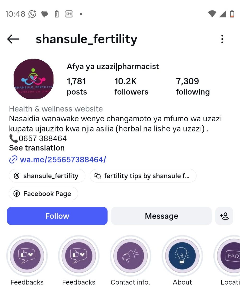 Shansule Fertility Instagram account